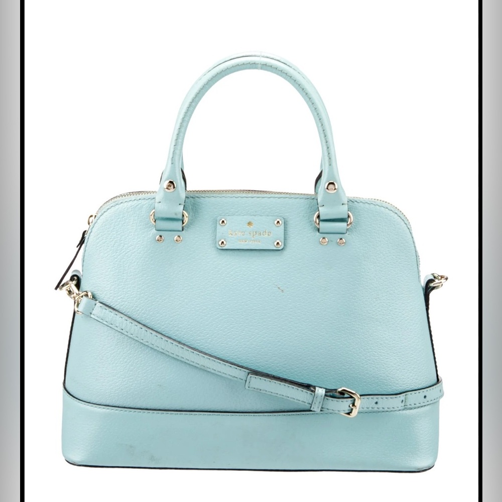VGUC Kate Spade Wellesley Rachelle tiffany blue leather satchel handbag w strap